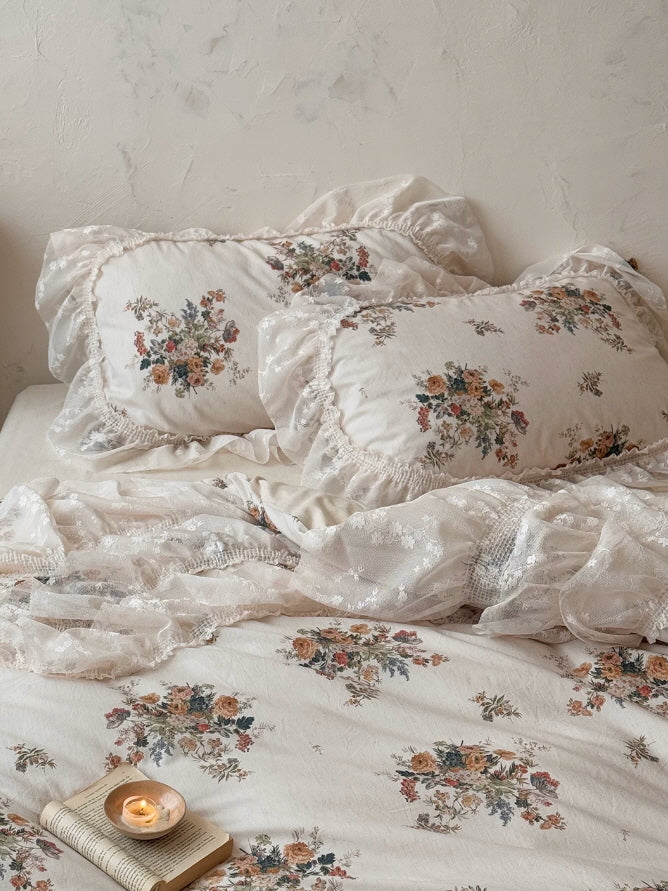 Vintage Garden Floral Lace Ruffle Bedding Set
