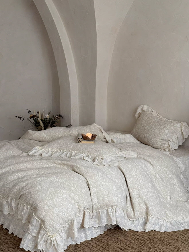 Ivory Meadow Floral Ruffle Bedding Set