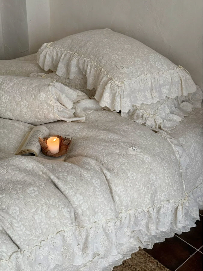 Ivory Meadow Floral Ruffle Bedding Set