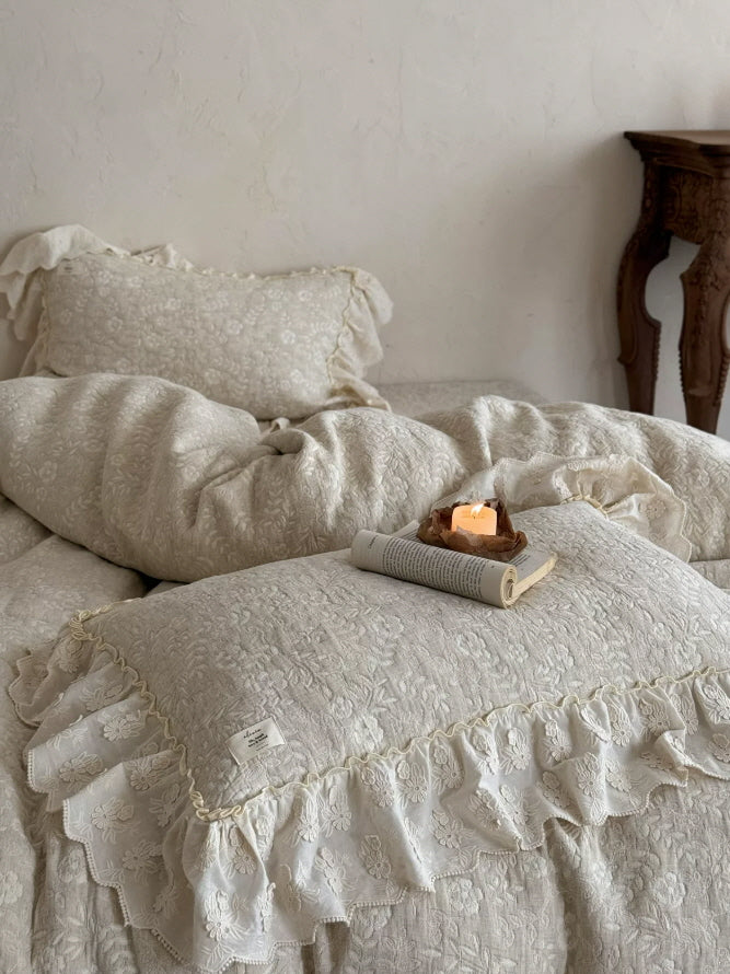 Ivory Meadow Floral Ruffle Bedding Set