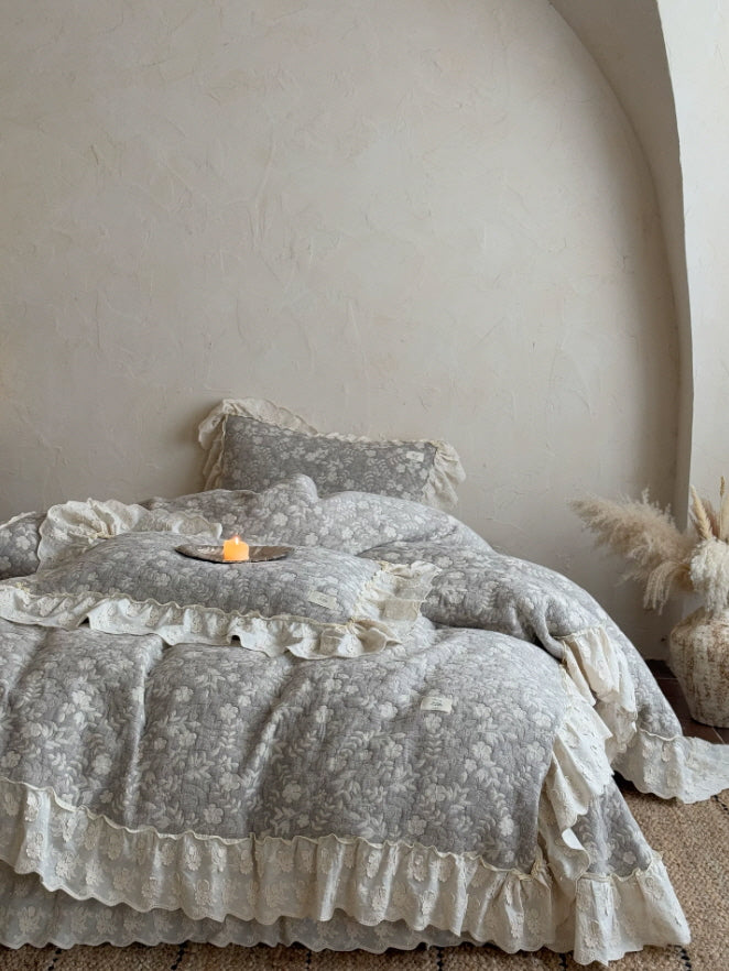 Gray Meadow Floral Ruffle Bedding Set