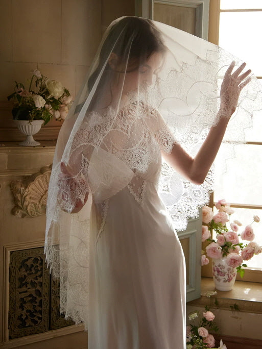 Ivory lace slip nightgown with delicate bow straps, romantic cottagecore sleepwear