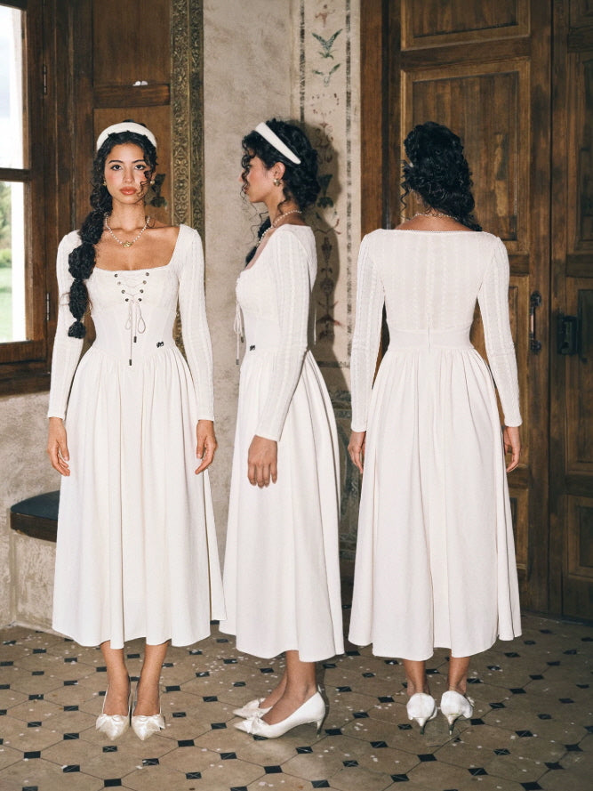 Vintage Lace-Up Corset Princesscore Midi Dress