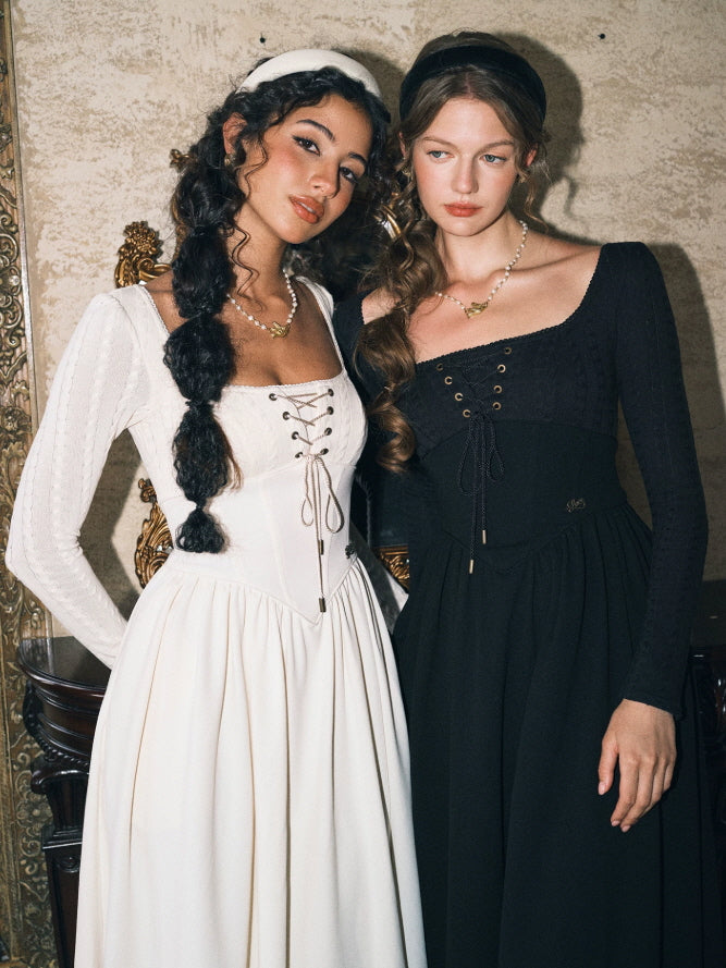 Vintage Lace-Up Corset Princesscore Midi Dress