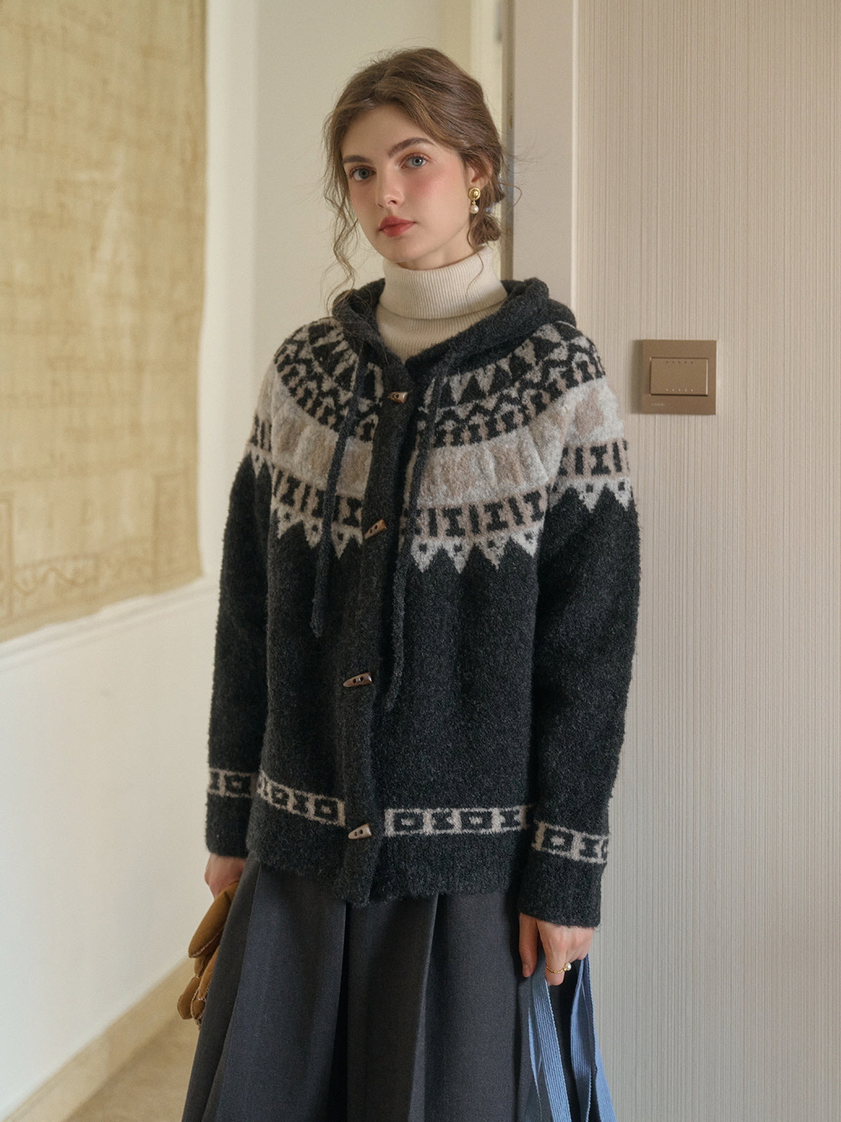 Vintage Nordic-Inspired Wool Blend Cardigan