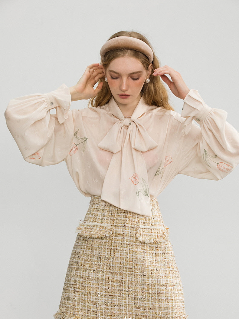 Romantic Tulip Bow-Tie Blouse
