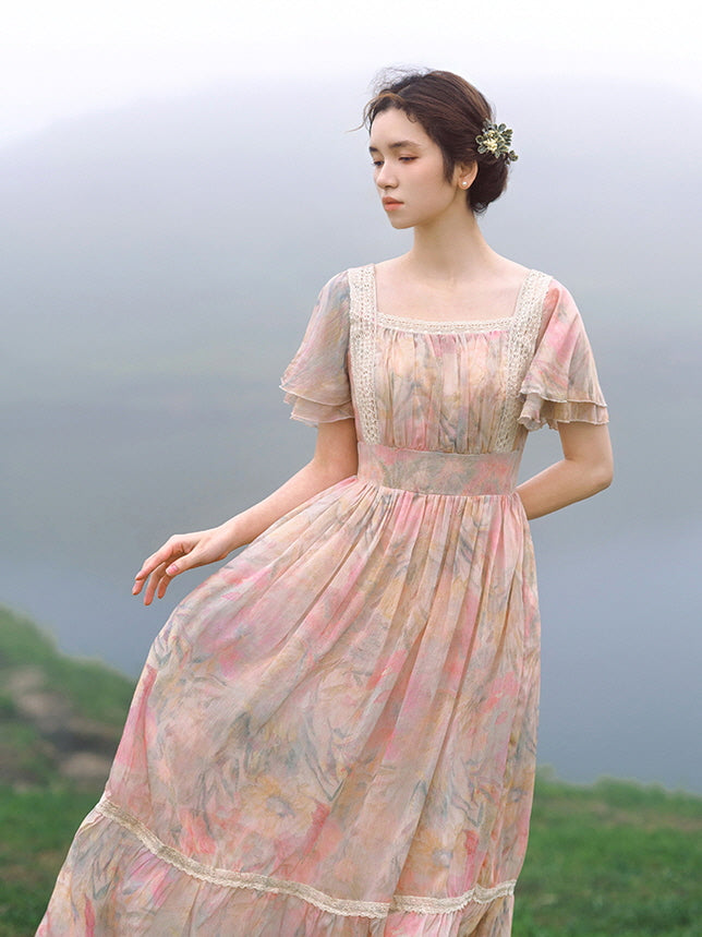 Jasmine's Vintage Floral Chiffon Dress