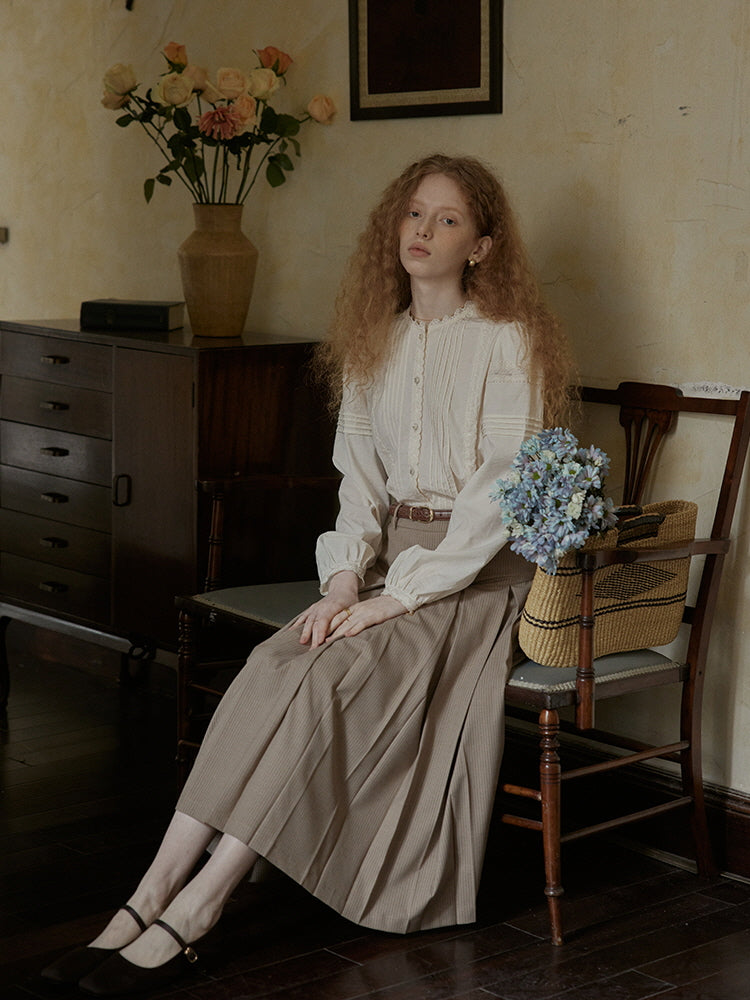 Romantic Vintage Pintuck Lace Blouse