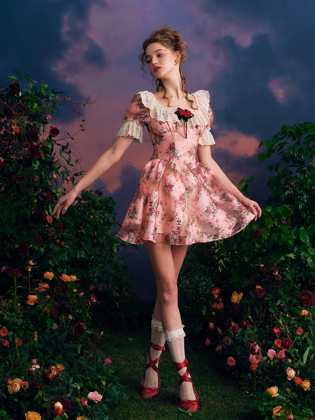 Vintage Rose Lace Frill Dress