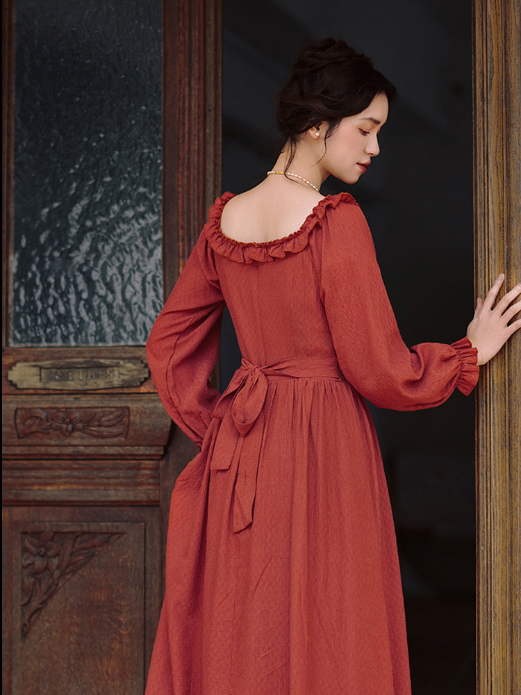 Retro Ruffled Square Neck Dress