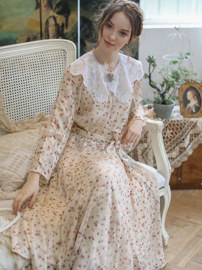 Floral Elegance Blossom Vintage Chiffon Dress