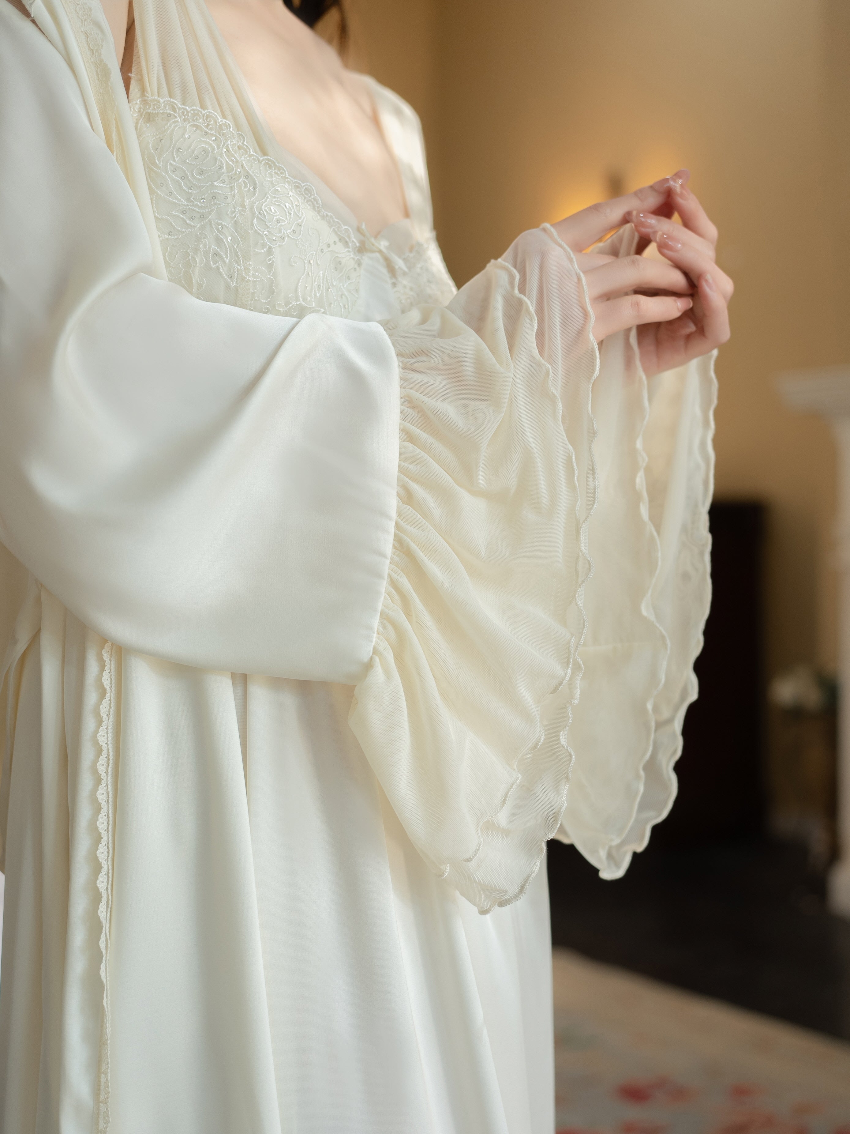 Princess Rose Lace Lounge Gown Set