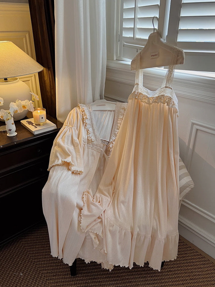 Vintage Lace Cotton Romantic Nightgown Set