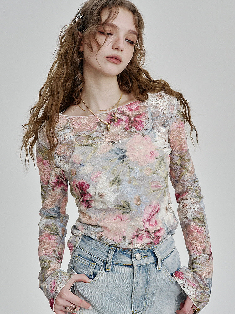 Ethereal Bloom Sheer Lace Top