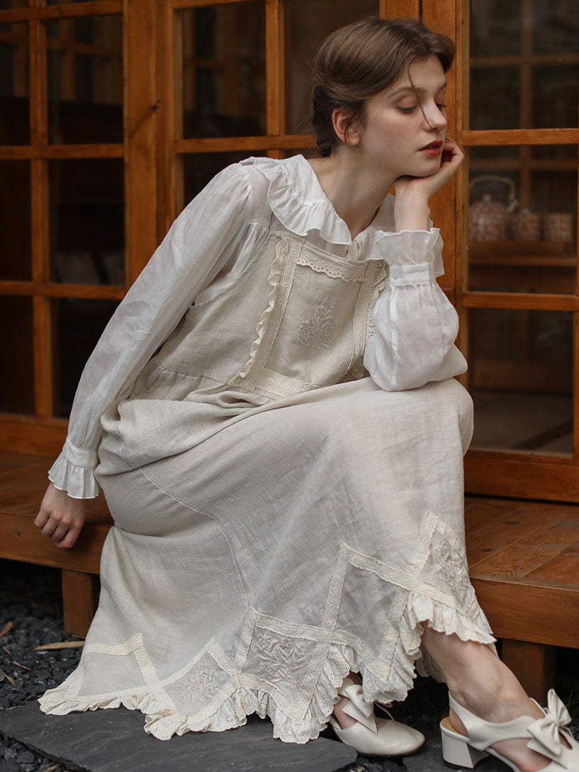 Lace Trim Vintage Linen Apron Dress Lace Trim Vintage Linen Apron Dress
