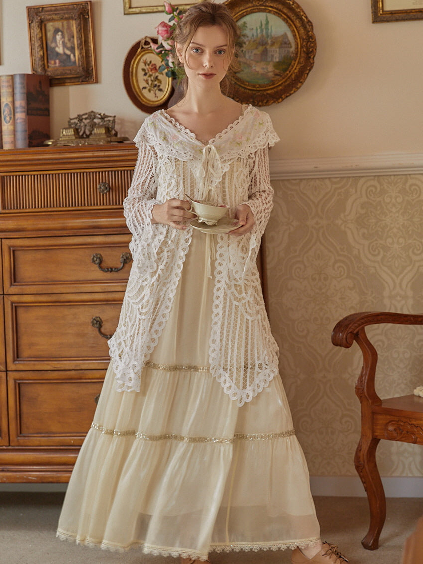 Vintage Floral Embroidered Lace Overlay