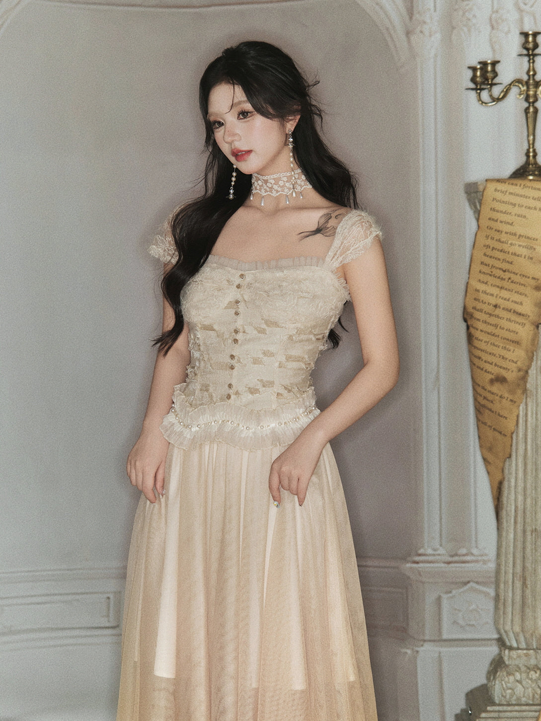 Ethereal Lace Bustier & Layered Tulle Skirt