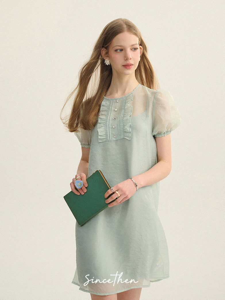 Mint Fairy Puff Sleeve Dress