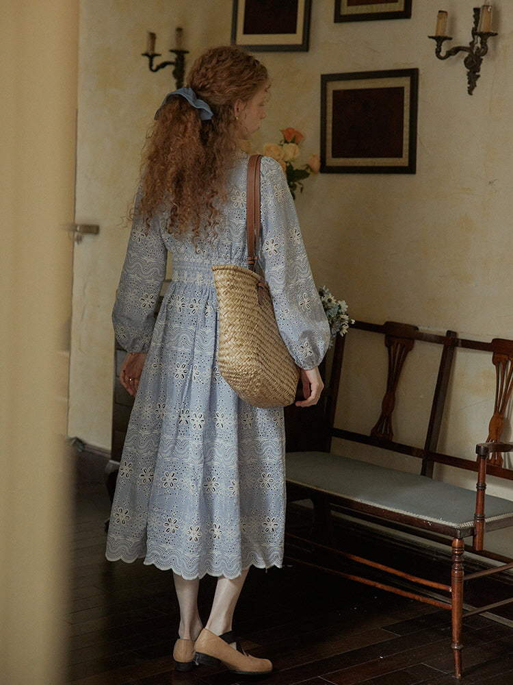 Enchanted Blue Embroidered Cotton Dress