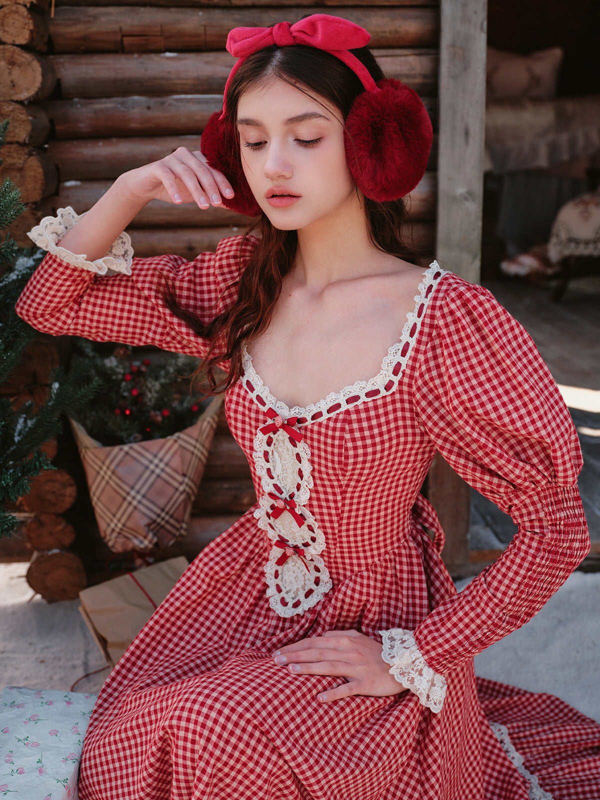 Vintage Cottagecore Red Gingham Dress