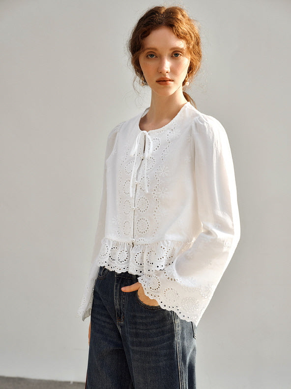 Vintage Embroidered Eyelet Lace Blouse