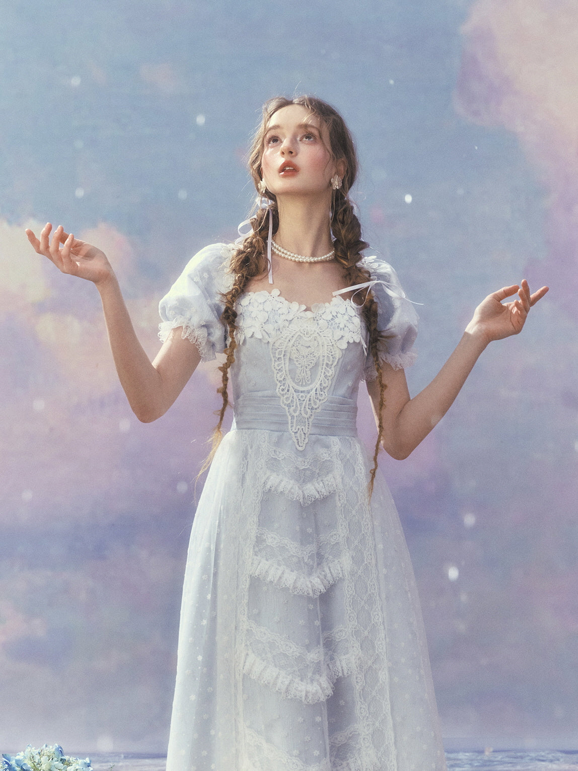 Princess Vintage Lace Puff Sleeve Light Blue Dress – Fairytale Aesthetic  Outfit
