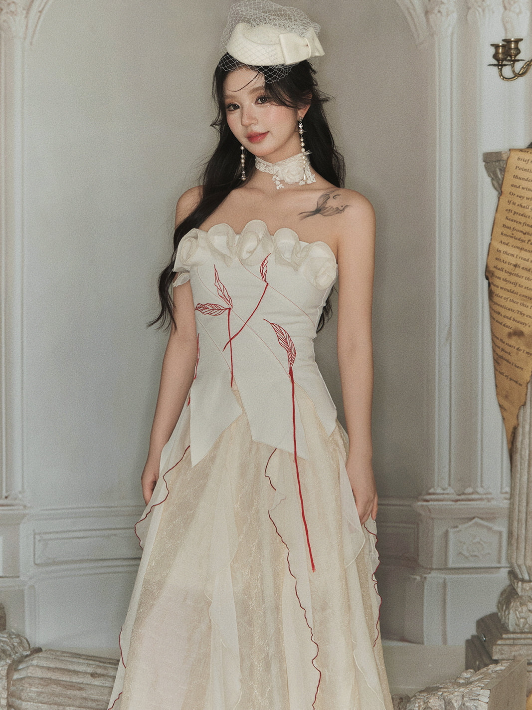 Enchanted Rose Embroidered Corset & Flowing Chiffon Skirt
