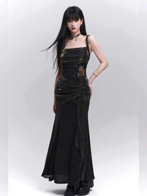 Black Metallic Corset Evening Dress