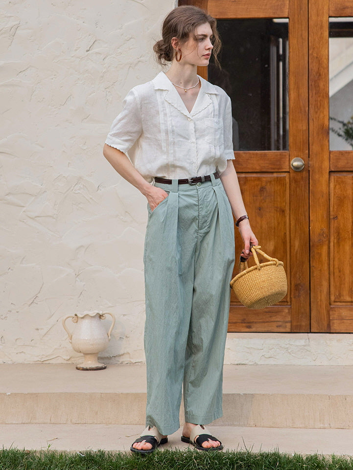 Sophia's Green Linen Blouse