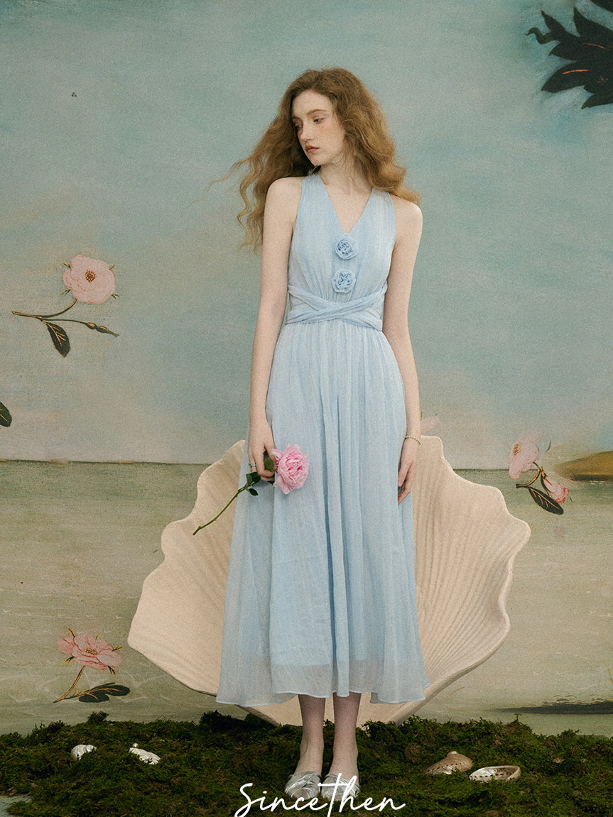 Ethereal Rosette Halter Dress
