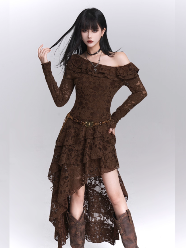Mocha Lace Ruffle Dress