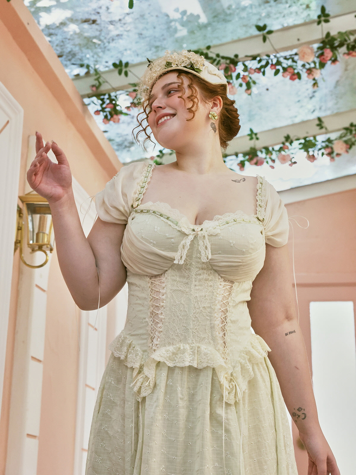 Ethereal Lace Corset Lime Green Dress