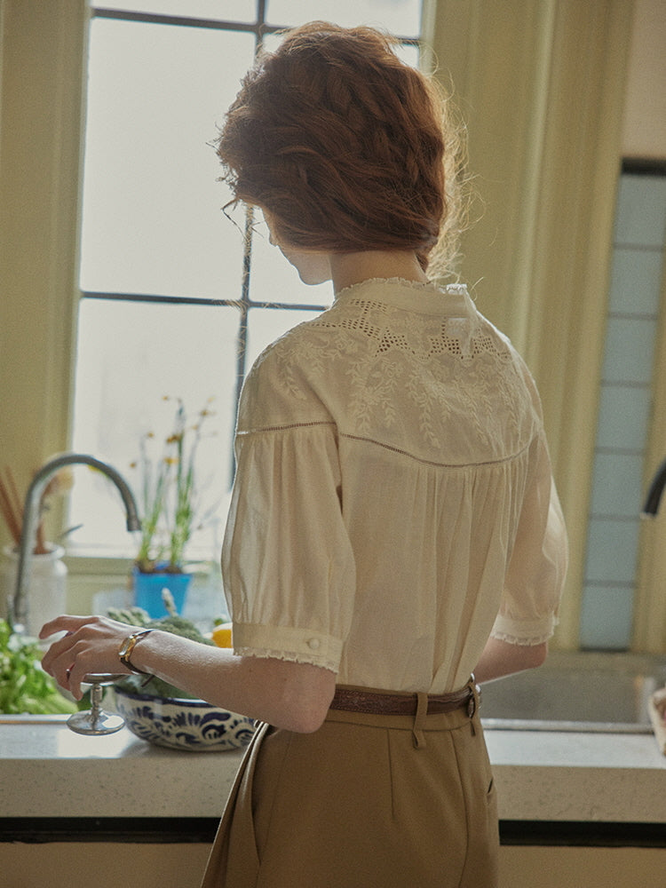 Victorian Lace Embroidered Cotton Blouse