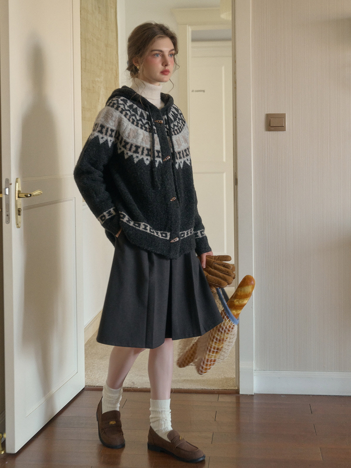 Vintage Nordic-Inspired Wool Blend Cardigan