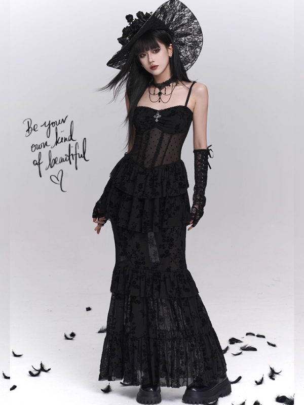 Gothic Tiered Lace Corset Dress