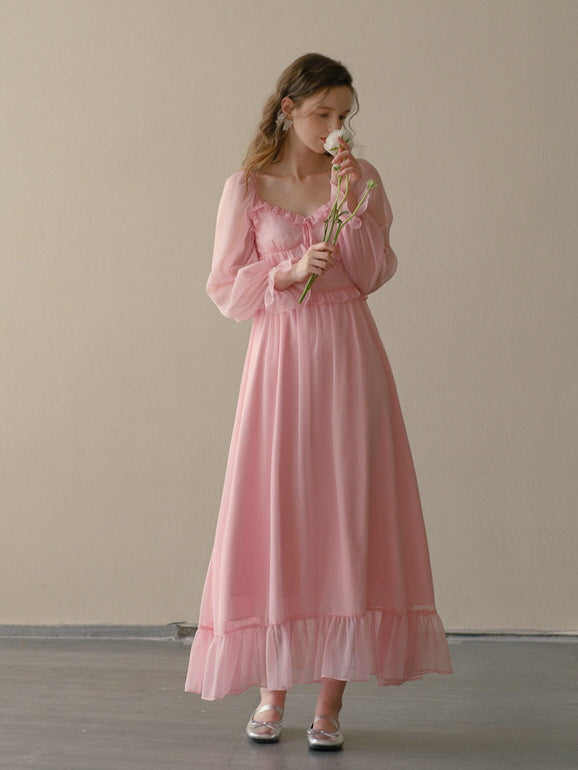 Blush Pink Chiffon Maxi Dress – Fairytale Princess Summer Outfit Pink / S