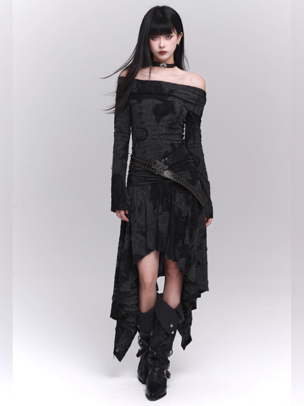 Midnight Velvet Gothic Off-Shoulder Dress