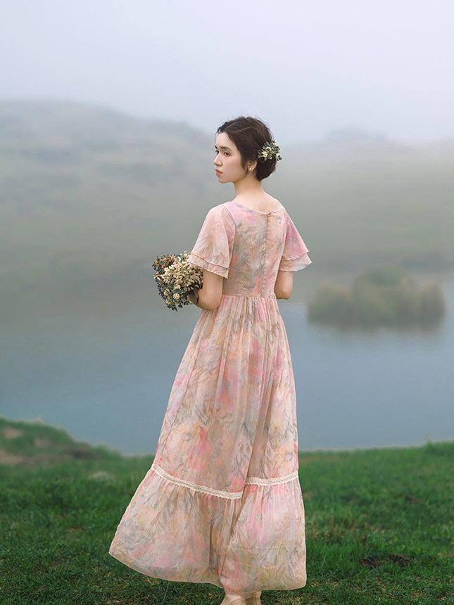 Jasmine's Vintage Floral Chiffon Dress
