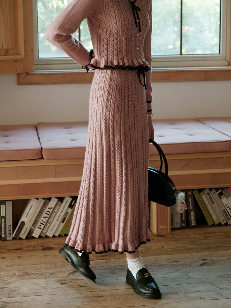 Light Pink Cable Knit Long Skirt