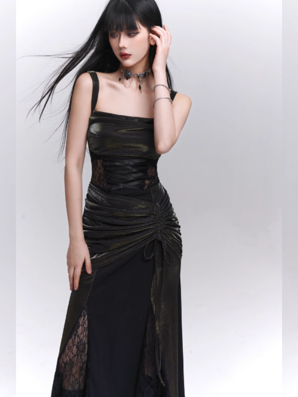 Black Metallic Corset Evening Dress