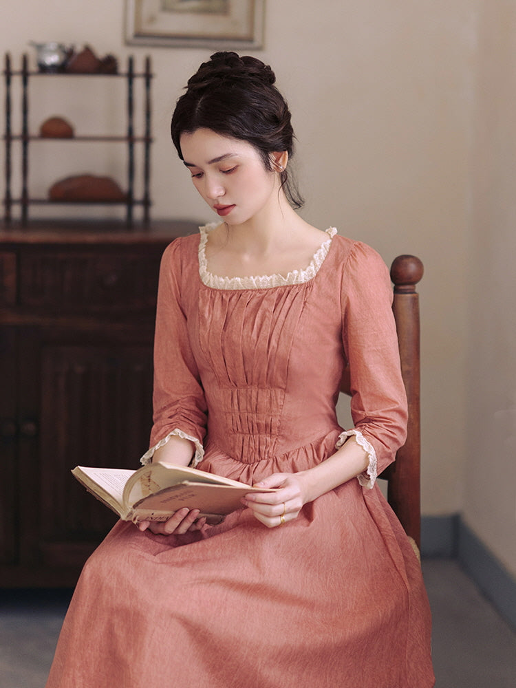 Pink Lace-Trimmed Cotton Dress