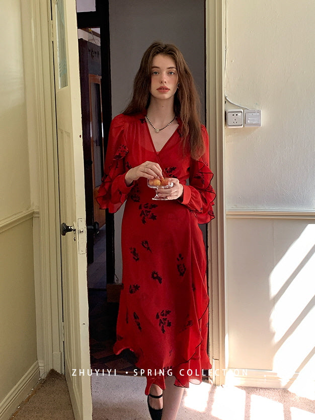 Scarlet Bloom Vintage Wrap Dress