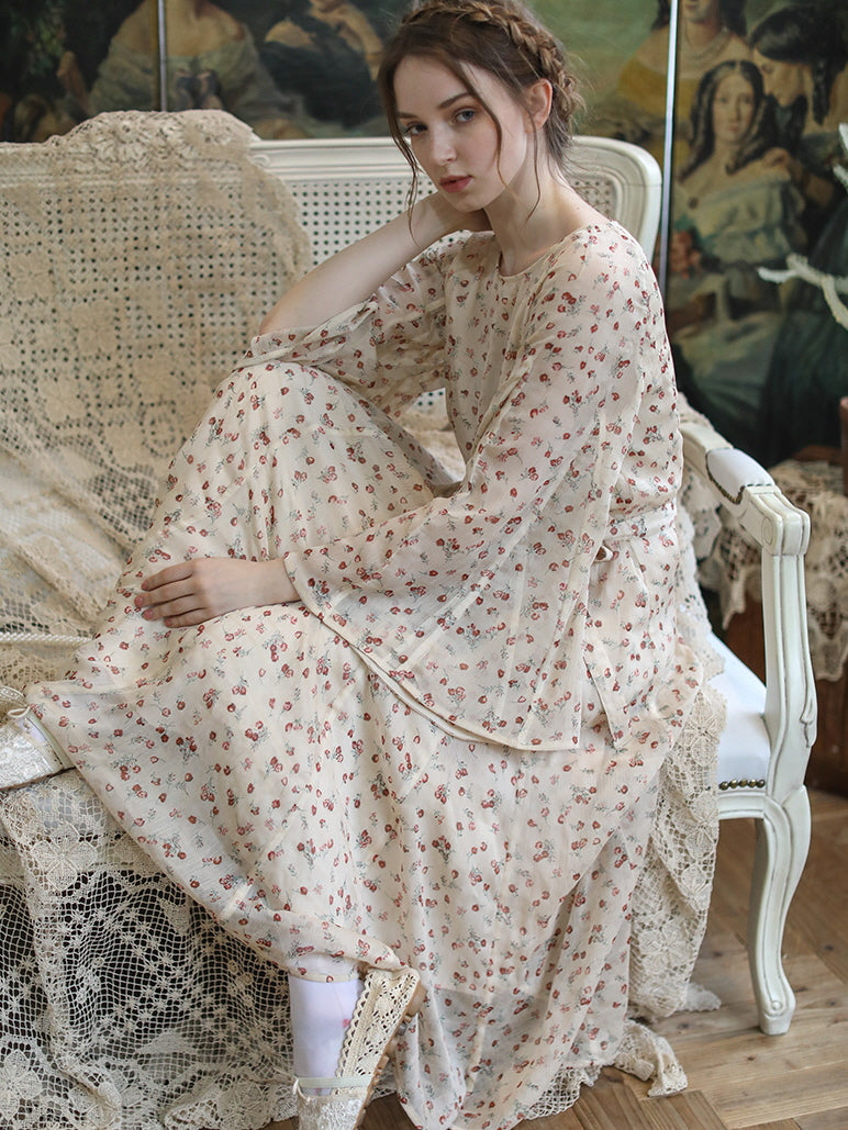 Floral Elegance Blossom Vintage Chiffon Dress