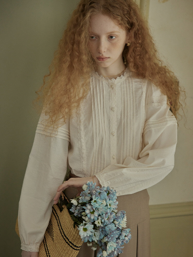 Romantic Vintage Pintuck Lace Blouse