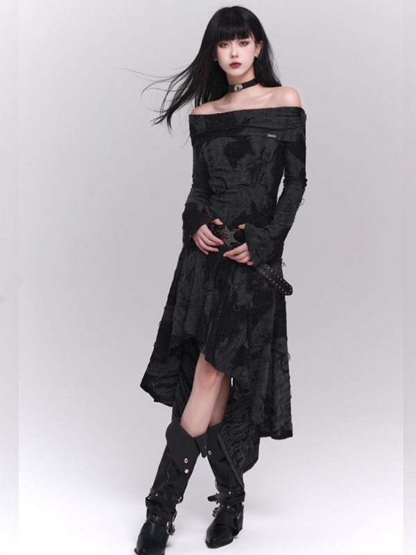 Midnight Velvet Gothic Off-Shoulder Dress