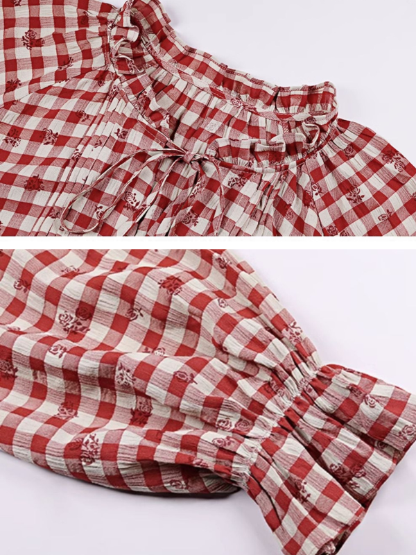 Vintage French Red Gingham Blouse
