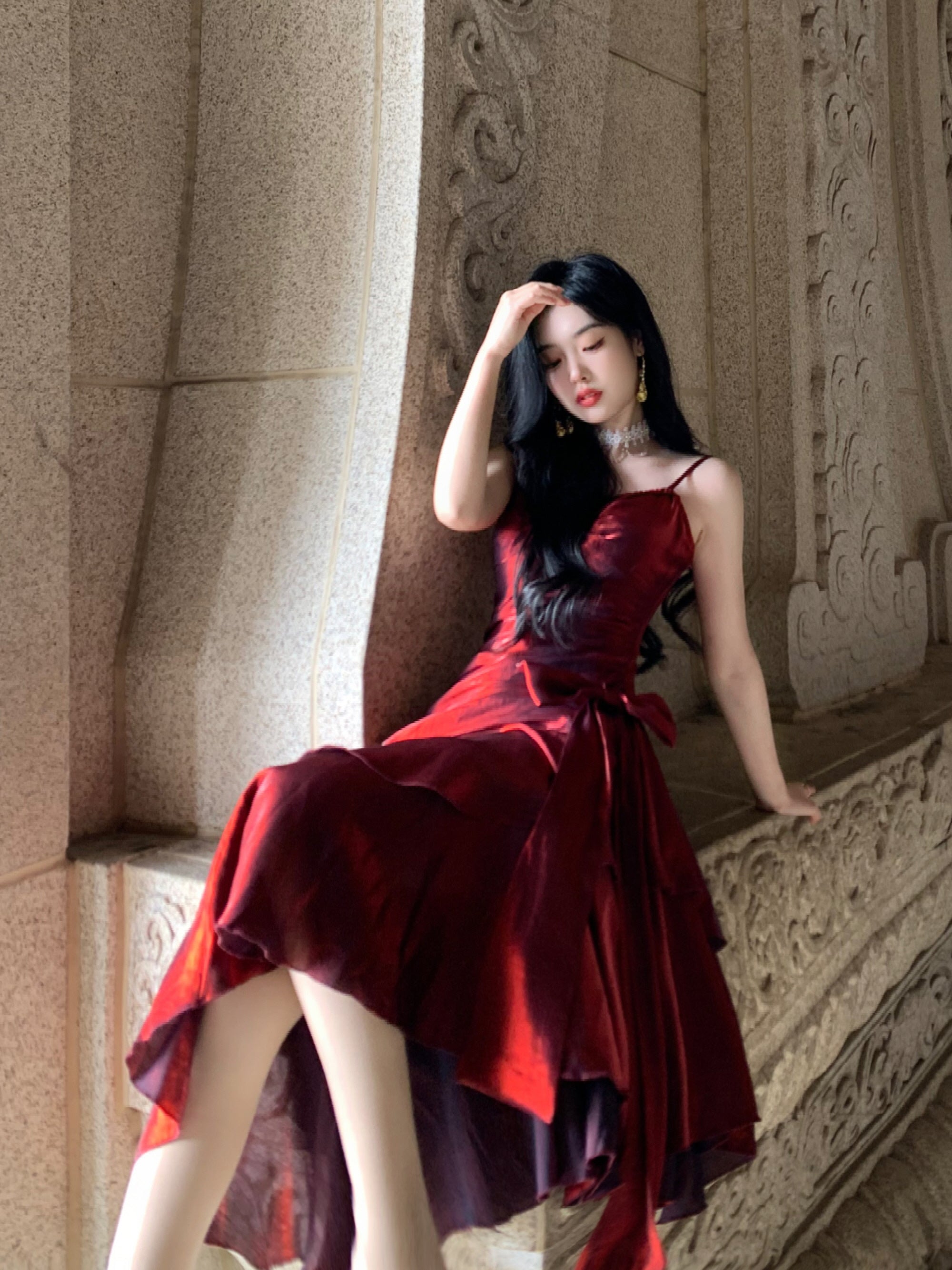 Crimson Elegance Mermaid Bow Dress