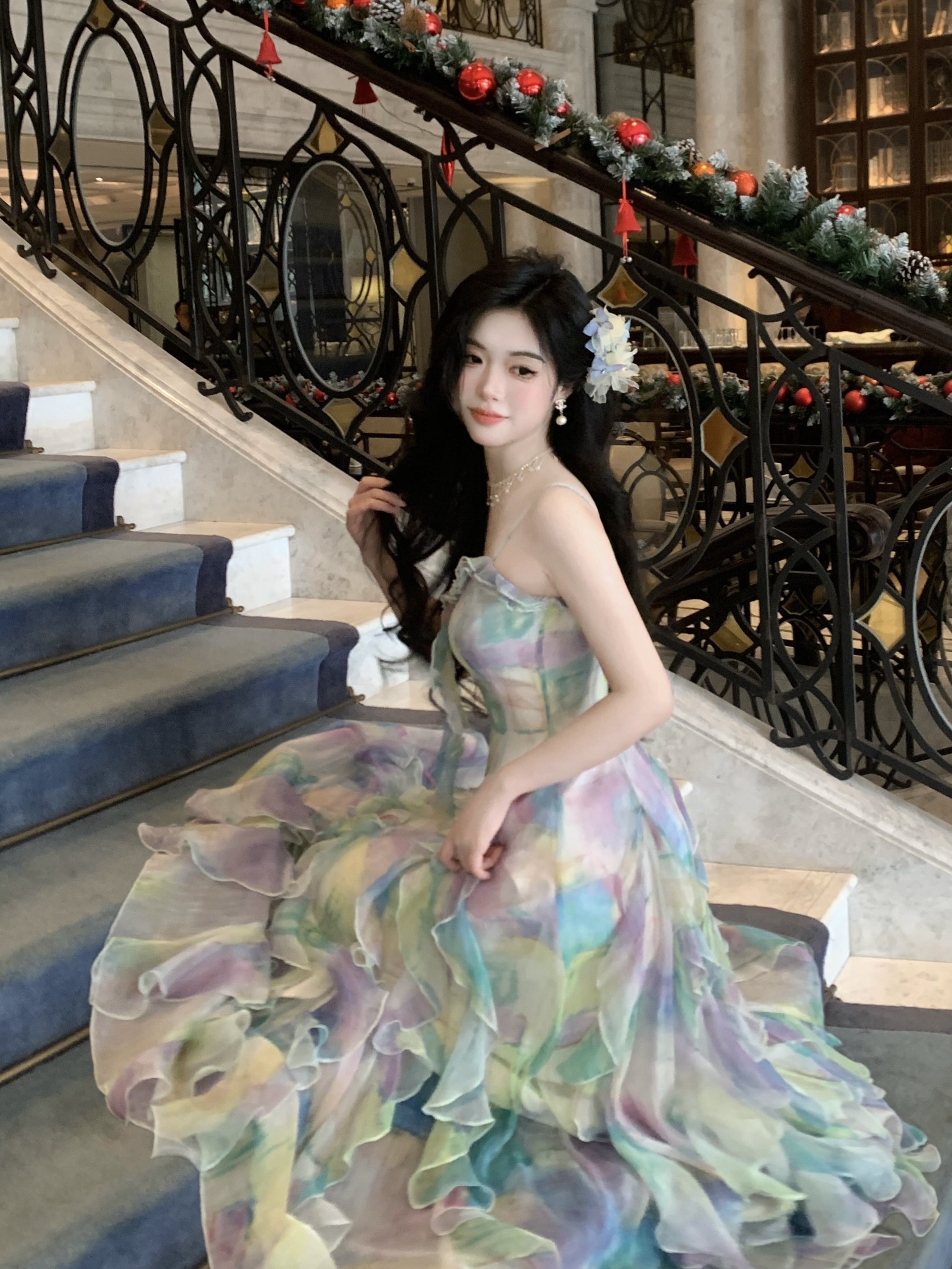 Ethereal Watercolor Ruffle Gown