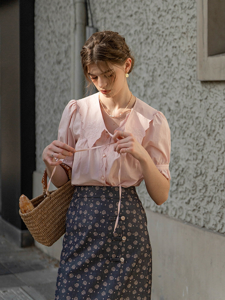Emma's Romantic Pink Collar Blouse