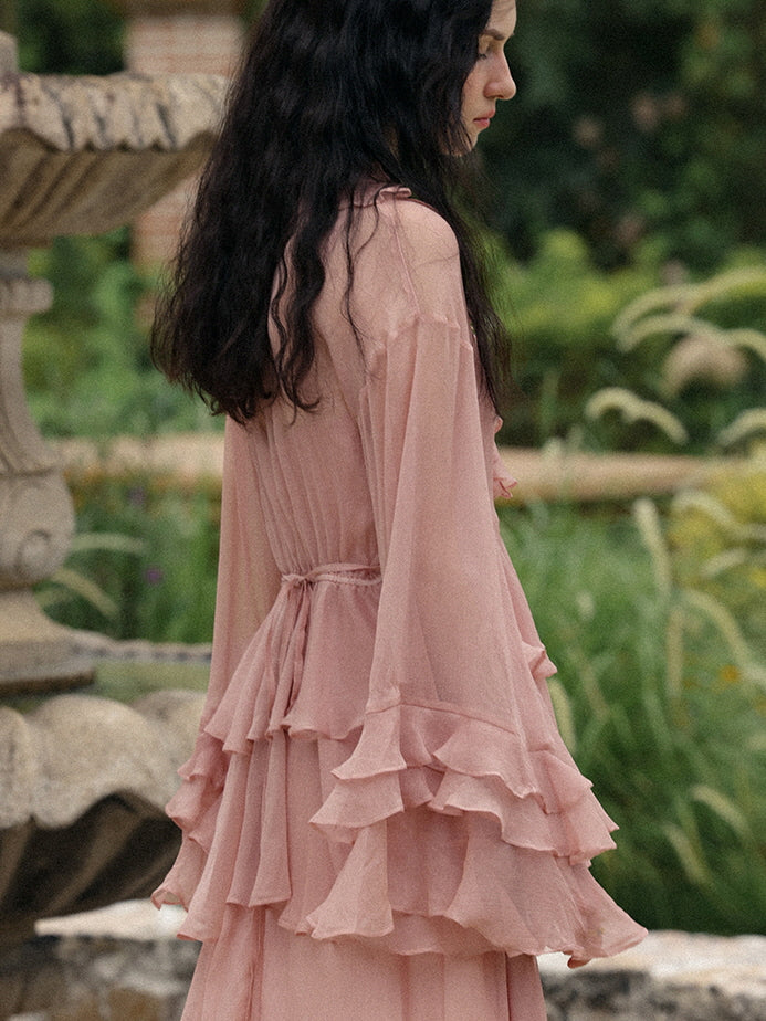 Whimsical Pink Ruffle Chiffon Blouse & Dress